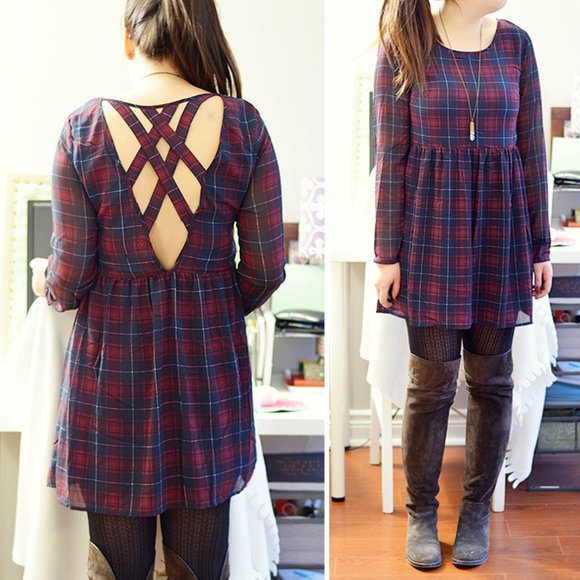 H&M Plaid‎ Crossback Dress - Picture 2 of 6
